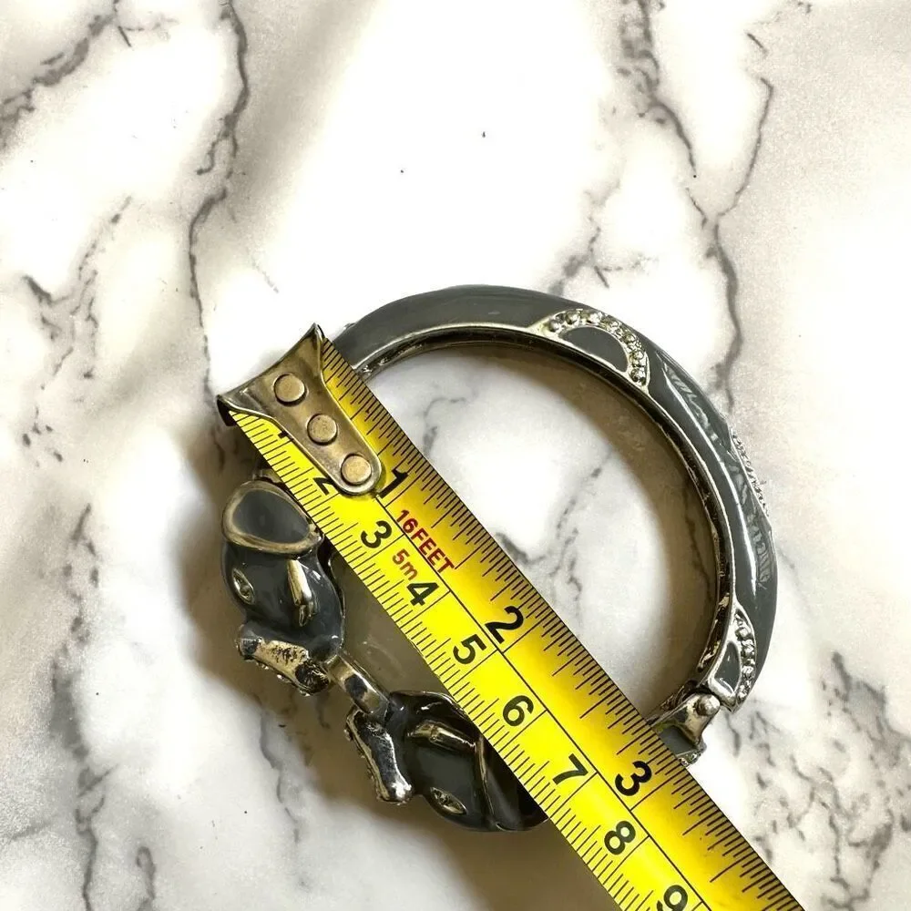 Grey elephant enamel hinged bangle bracelet